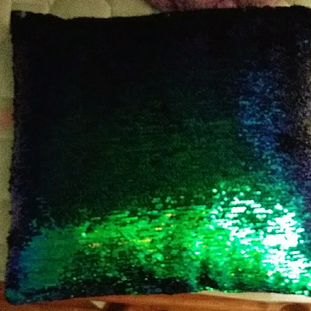 Green and blue sequined flip pillow